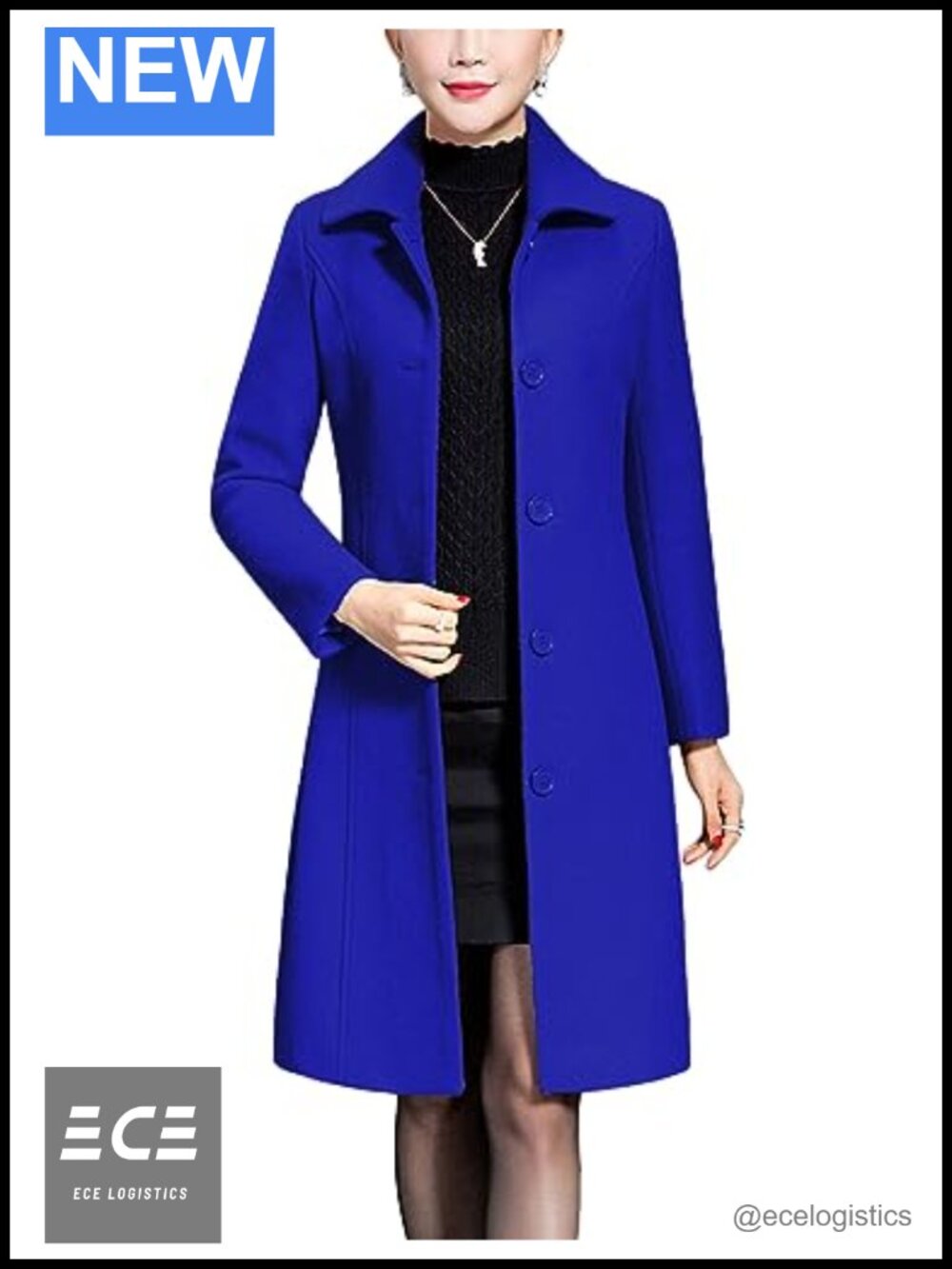 Women's Wool Trench Coat Winter Long Thick Overcoat Notch Slim Fit Button